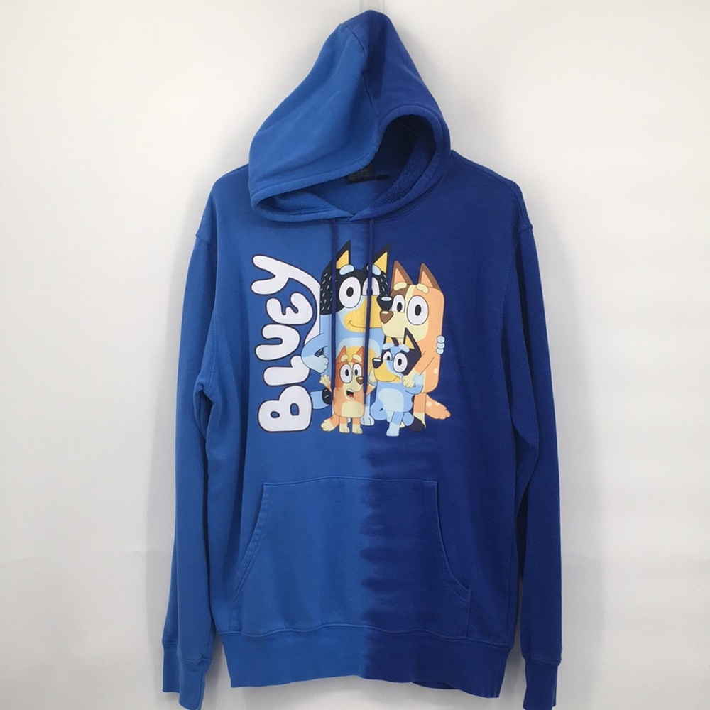 Bluey Family Graphic Blue Tie Dye Hoodie Sweatshirt Mens M Bandit Chili Bingo
